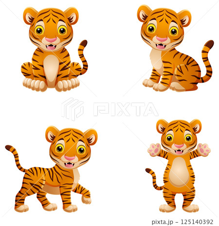 Cartoon tiger collection set on white background Cartoon tiger collection set on white background 125140392