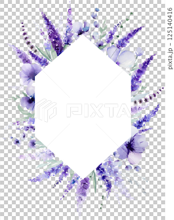 Frame made of watercolor lavender flowers. Purple wildflowers wedding isolated illustration 125140416