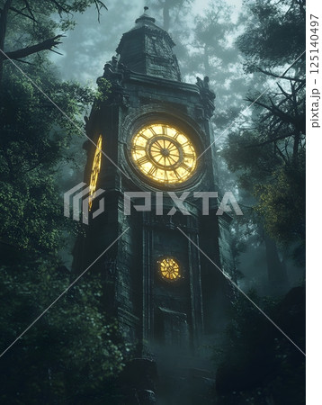 ancient church in the night forest 125140497