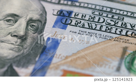 CloseUp of a 100 Bill Currency Detail and Design 125141923