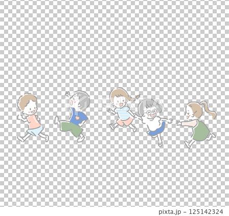 Pastel color illustration of children running at their own pace 125142324