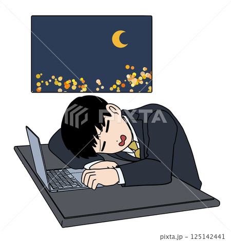 夜遅くまで仕事をするサラリーマン 125142441