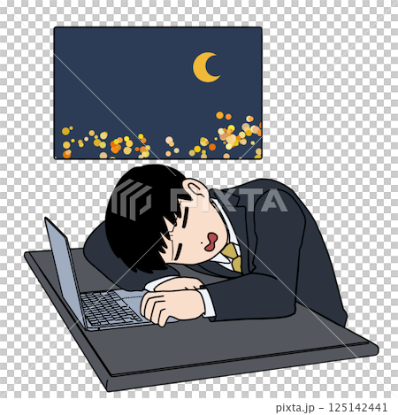 夜遅くまで仕事をするサラリーマン 125142441