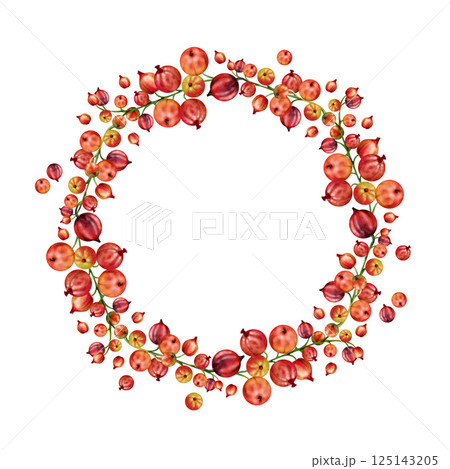 Currant gooseberry cluster bunch on stems, ripe garden berry casseille juneberry jostaberry, watercolor hand drawn. Isolated wreath frame. Home preserves, textile, fresh food store, vegan recipe cards Currant gooseberry cluster bunch on stems, ripe garden berry casseille juneberry jostaberry, watercolor hand drawn. Isolated wreath frame. Home preserves, textile, fresh food store, vegan recipe cards 125143205