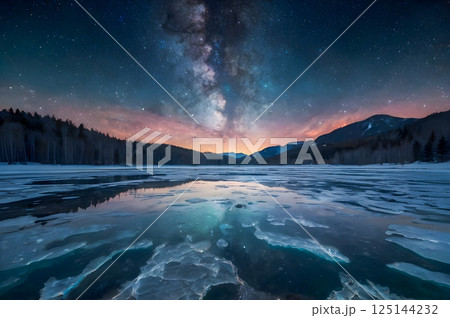 mountain landscape with starry sky and snow mountain landscape with starry sky and snow 125144232