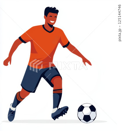 Soccer player dribbling a ball in action. 125144746