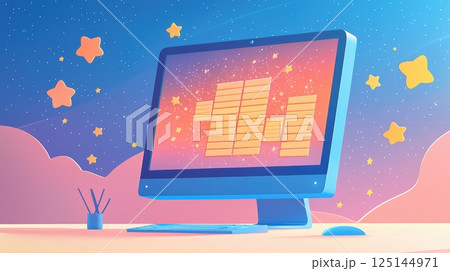 Colorful computer screen against a starry background 125144971