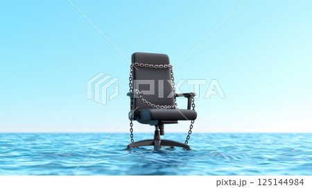 Abandoned chair in water with chains 125144984