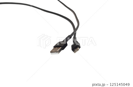 Black USB and Type-C cable, on white background in insulation 125145049