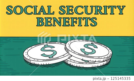 Social security benefits concept, Social Security benefits and coin illustration 125145335