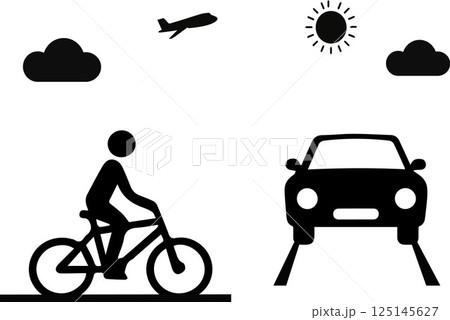 乗り物（自転車・車・飛行機） ピクトグラム セット シルエット 125145627