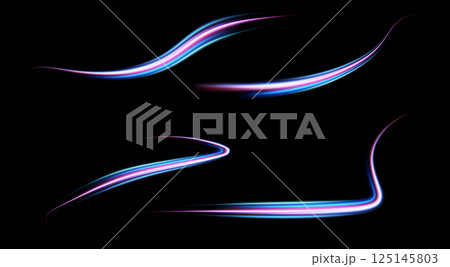 Captivating Dynamic Colorful Light Streaks on a Stunning Black Background create a mesmerizing visual effect 125145803