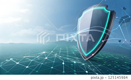 Digital shield symbolizing cybersecurity and protection 125145984