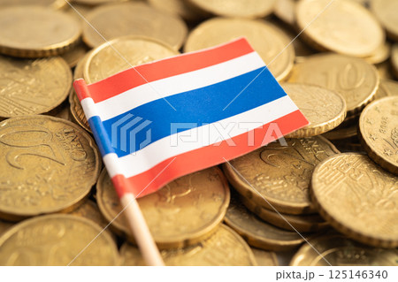 Thailand flag on coins money, finance and accounting, banking concept. Thailand flag on coins money, finance and accounting, banking concept. 125146340