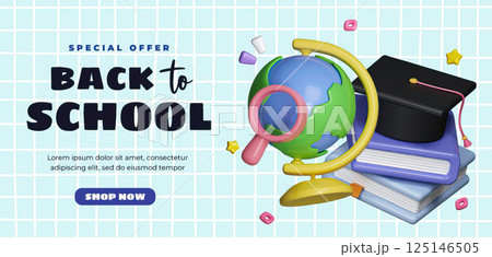 Special offer for back to school with globe and graduation cap, vector illustration 125146505
