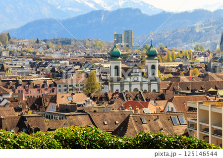 View of the old town of Lucerne (Luzern) city in Switzerland. View from above View of the old town of Lucerne (Luzern) city in Switzerland. View from above 125146544