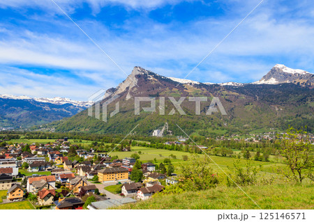 View of Balzers town and Alps in Liechtenstein View of Balzers town and Alps in Liechtenstein 125146571
