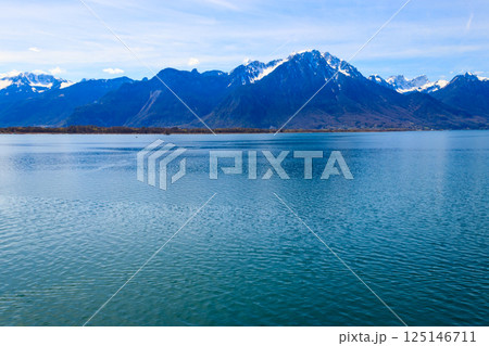 View of the Alps and Lake Geneva in Montreux, Switzerland 125146711
