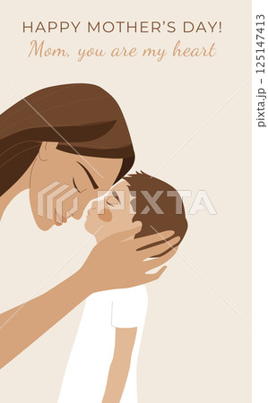 Mother Kissing Her Son, Tender Mothers Day Greeting Card 125147413