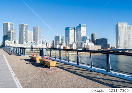【豊洲大橋】早朝の橋上風景と都市風景 125147509