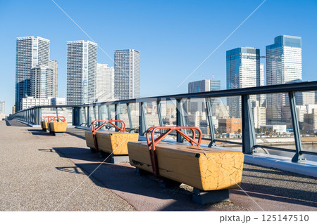 【豊洲大橋】早朝の橋上風景と都市風景 125147510