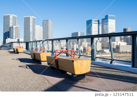 【豊洲大橋】早朝の橋上風景と都市風景 125147511
