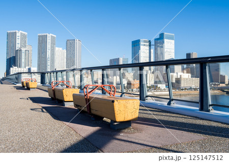 【豊洲大橋】早朝の橋上風景と都市風景 125147512