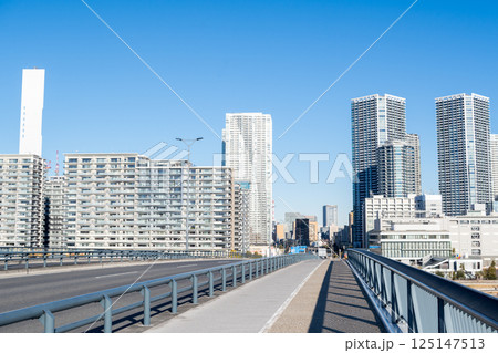 【豊洲大橋】早朝の橋上風景と都市風景 125147513