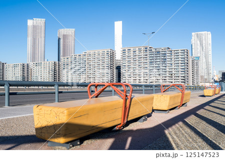 【豊洲大橋】早朝の橋上風景と都市風景 125147523
