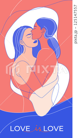 Minimalist Line Art of a Loving Lesbian Couple LGBTQ Pride Illustration Minimalist Line Art of a Loving Lesbian Couple LGBTQ Pride Illustration 125147557