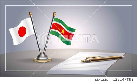 Small national flag of Japan and Suriname flag Relation, Template Vector Illustration Small national flag of Japan and Suriname flag Relation, Template Vector Illustration 125147892