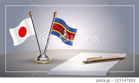 Small national flag of Japan and Swaziland flag Relation, Template Vector Illustration 125147893