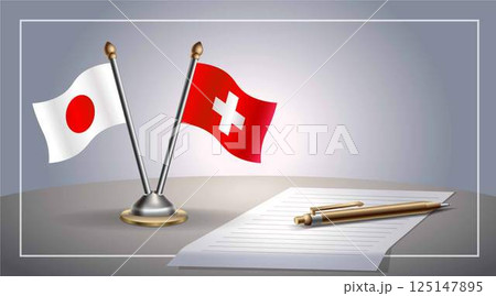 Small national flag of Japan and Switzerland flag Relation, Template Vector Illustration 125147895