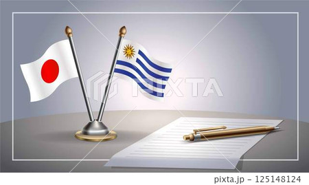 Small national flag of Japan and Uruguay flag Relation, Template Vector Illustration Small national flag of Japan and Uruguay flag Relation, Template Vector Illustration 125148124