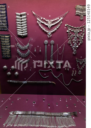 Exhibition of old artifacts, weapons and jewelry in Georgian National Museum in Tbilisi, capital of Georgia 125148149