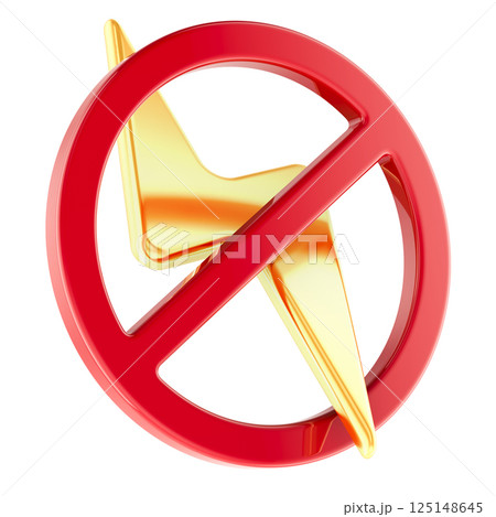 Lightning bolt with prohibition symbol. No electricity icon. 3D rendering Lightning bolt with prohibition symbol. No electricity icon. 3D rendering 125148645