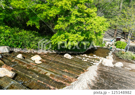 川崎市岡本太郎美術館の東側 川が流れる階段 春の青空 神奈川県川崎市多摩区 川崎市岡本太郎美術館の東側 川が流れる階段 春の青空 神奈川県川崎市多摩区 125148982