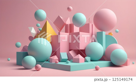 Floating 3D Minimalism with abstract geometric shapes in pastel minimalistic illustration Floating 3D Minimalism with abstract geometric shapes in pastel minimalistic illustration 125149174