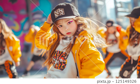 ストリートファッションで踊るダンスチームの女の子 125149326