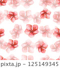 Pattern Sakura flowers red pink watercolor frames on white background in high quality. Ideal for textiles, clothes, invitations, stationery tableware. Spring flowers will perfectly decorate home decor 125149345
