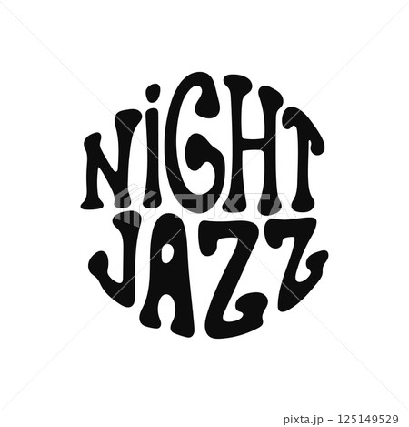 Retro groovy night jazz logo in black and white 125149529