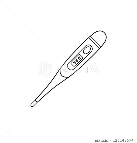 Digital Thermometer Outline Icon Illustration on Isolated White Background Suitable for Health Care Temperature, Medical Tool, Icon 125149574