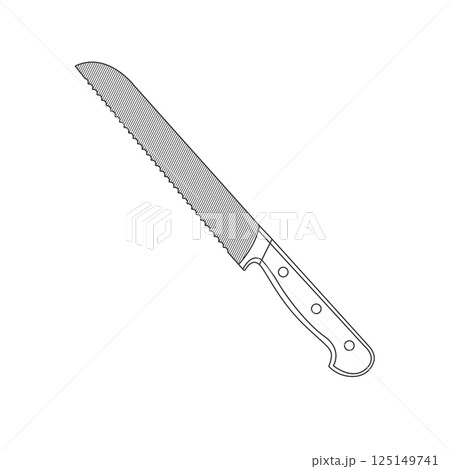 Bread Knife Kitchen Utensil Outline Icon Illustration on White Background 125149741