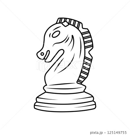 Chess Knight Outline Icon Illustration on White Background 125149755