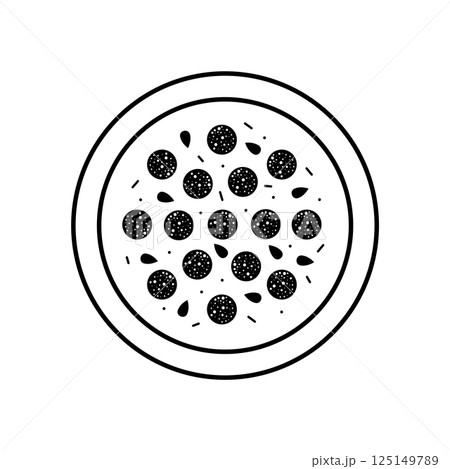 Pepperoni Pizza Outline Icon Illustration on White Background 125149789