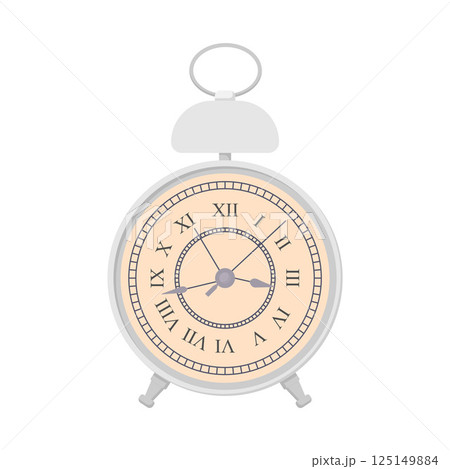 Alarm Clock with Roman Numeral Flat Illustration. Clean Icon Design Element on Isolated White Background 125149884