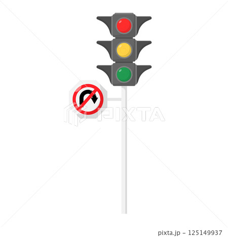 Traffic Light with no U-Turn Cartoon Flat Illustration. Clean Icon Design Element on Isolated White Background 125149937