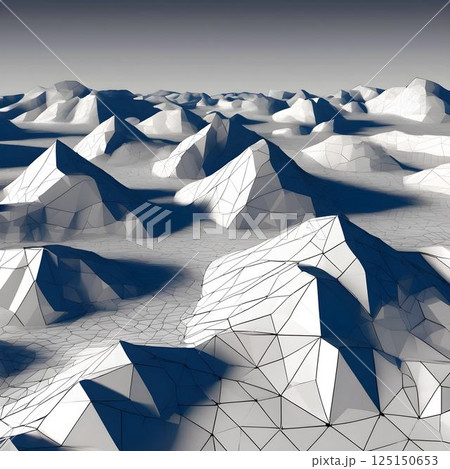 Abstract Wireframe Terrain with Geometric Shapes 125150653