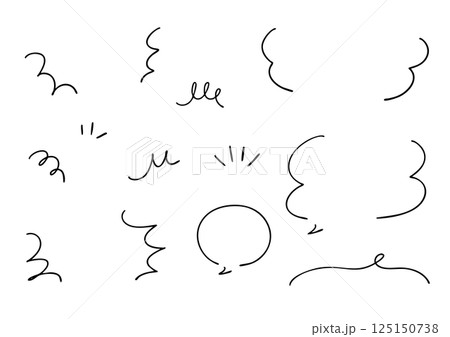 シンプルな線の手書きの吹き出しと漫符セット ベクター シンプルな線の手書きの吹き出しと漫符セット ベクター 125150738