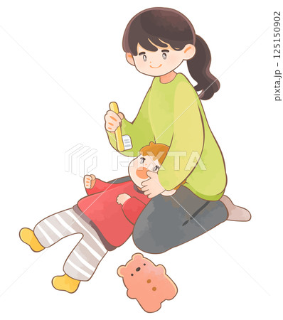 子どもに仕上げ磨きをする母親　歯磨き 125150902